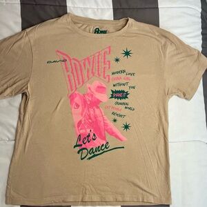 David Bowie Tan Pink Vintage Look Cotton Graphic Concert T-Shirt Top Women’s S